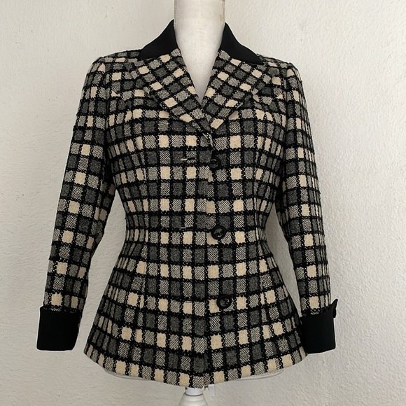 Vintage Plaid Tweed Wool Wide Leg Pantsuit - Picture 1 of 14